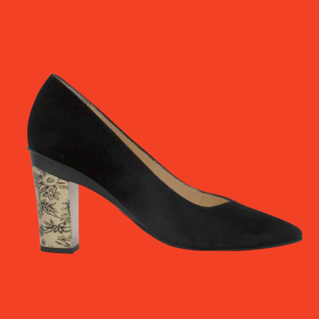 Adriana Black Suede Pump with Interchangeable Heels – TanyaHeathUS