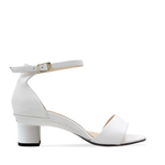 TANYA HEATH Paris White Sandal with interchangeable heels shown with our low 1.5" Christophe heel