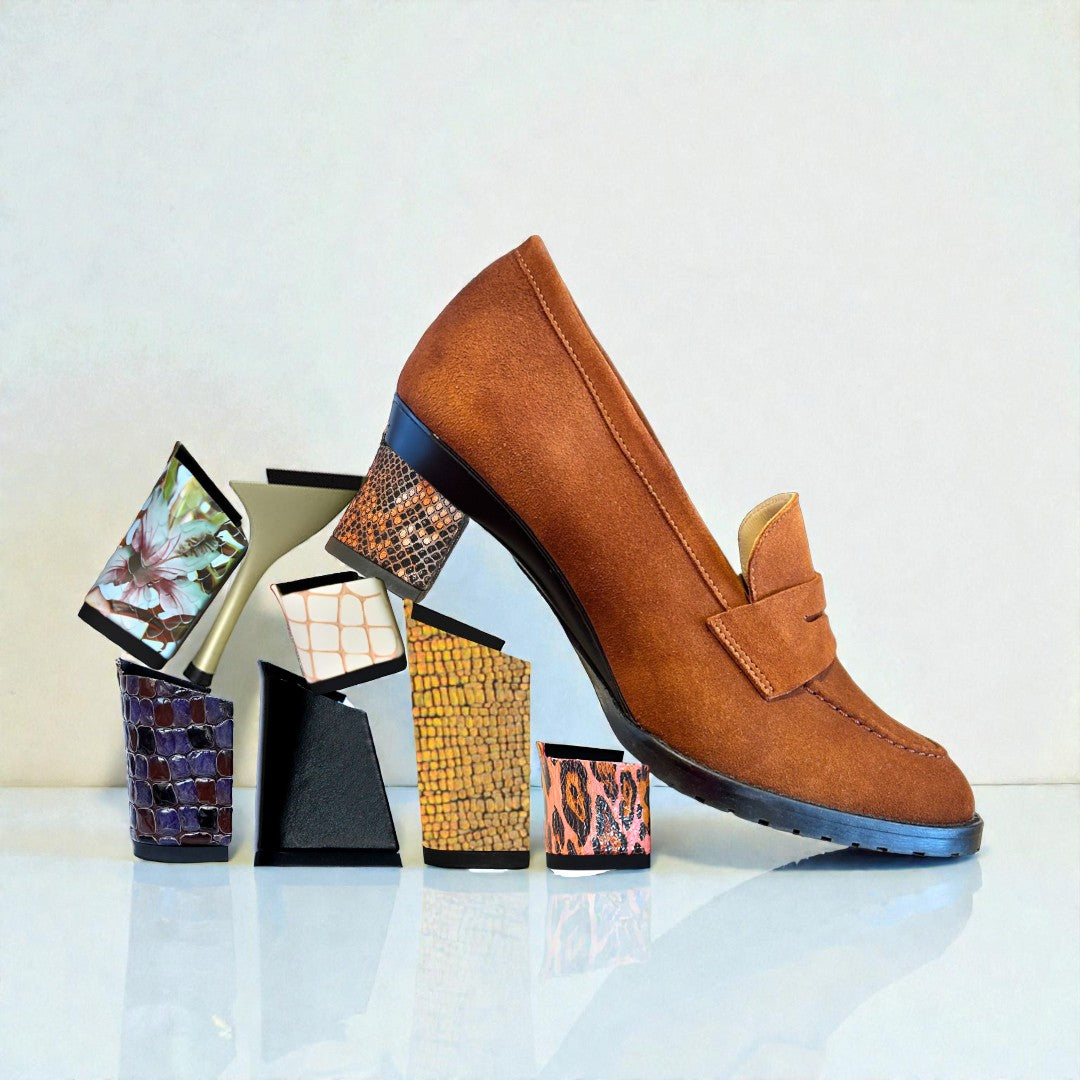 Emma Tobacco Loafer in Soft Nubuck for Removeable Heels