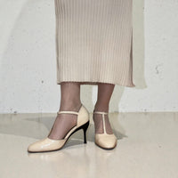 Beige or nude t-strap high-heeled stiletto interchangeable heel by tanya heath us.