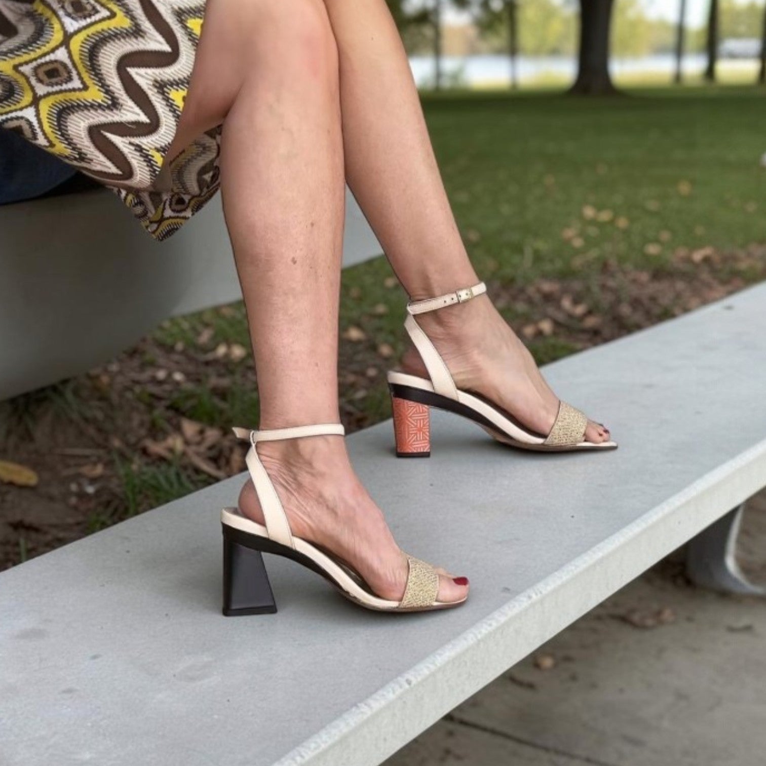 Mia Nude and Gold Double Strap Sandal