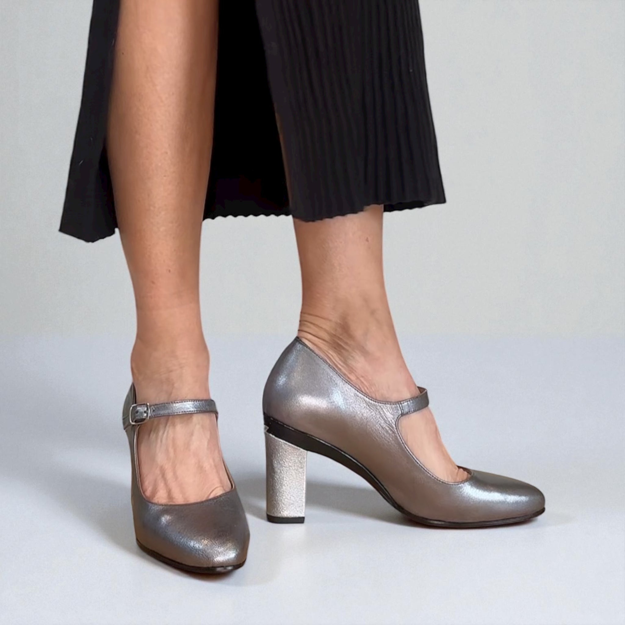 Tiggy Gummetal Maryjane - Stylish Metallic Leather Shoes