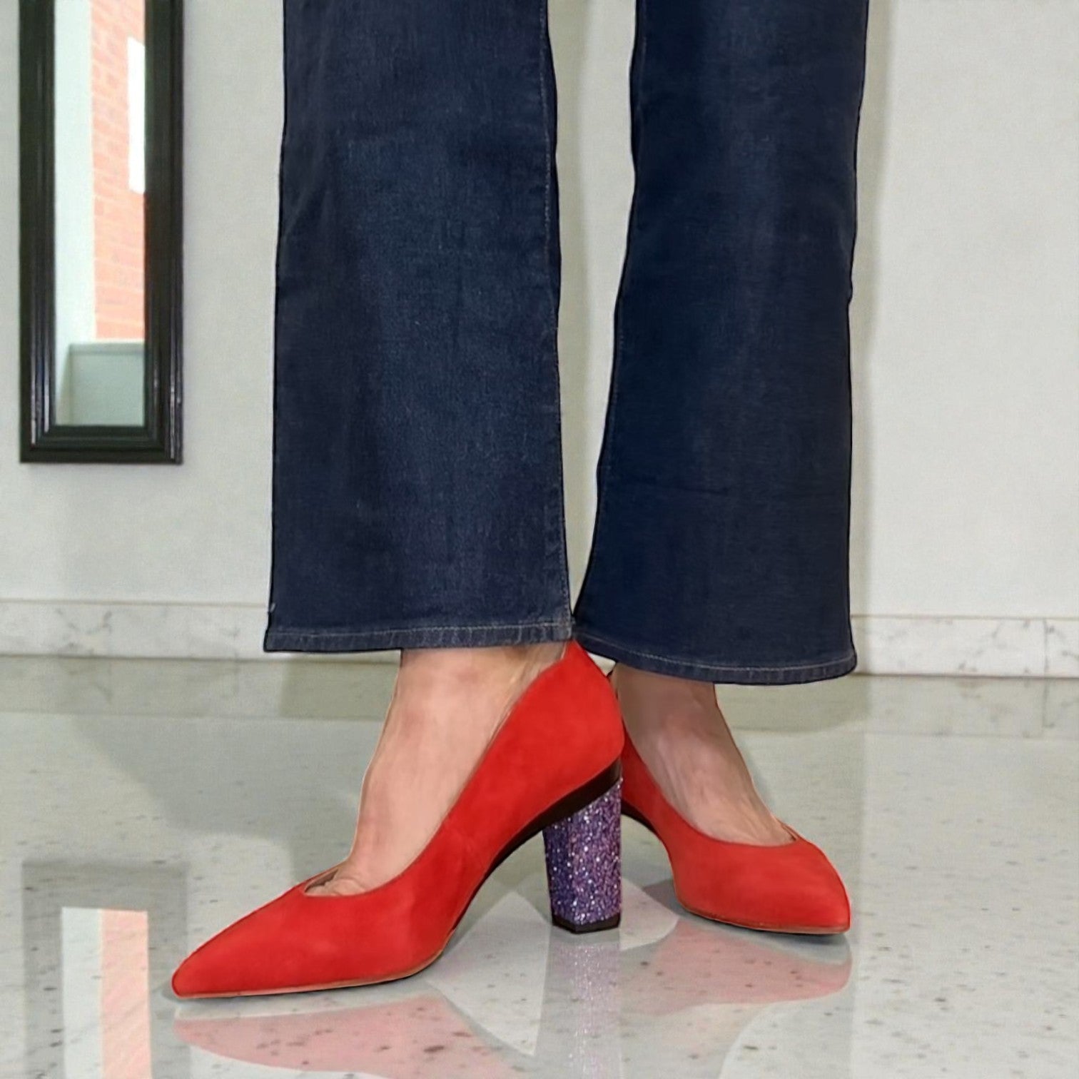 TANYA HEATH Paris Classic Pointy Pump Brick Red with