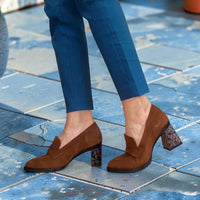 Emma Tobacco Loafer in Soft Nubuck for Removeable Heels