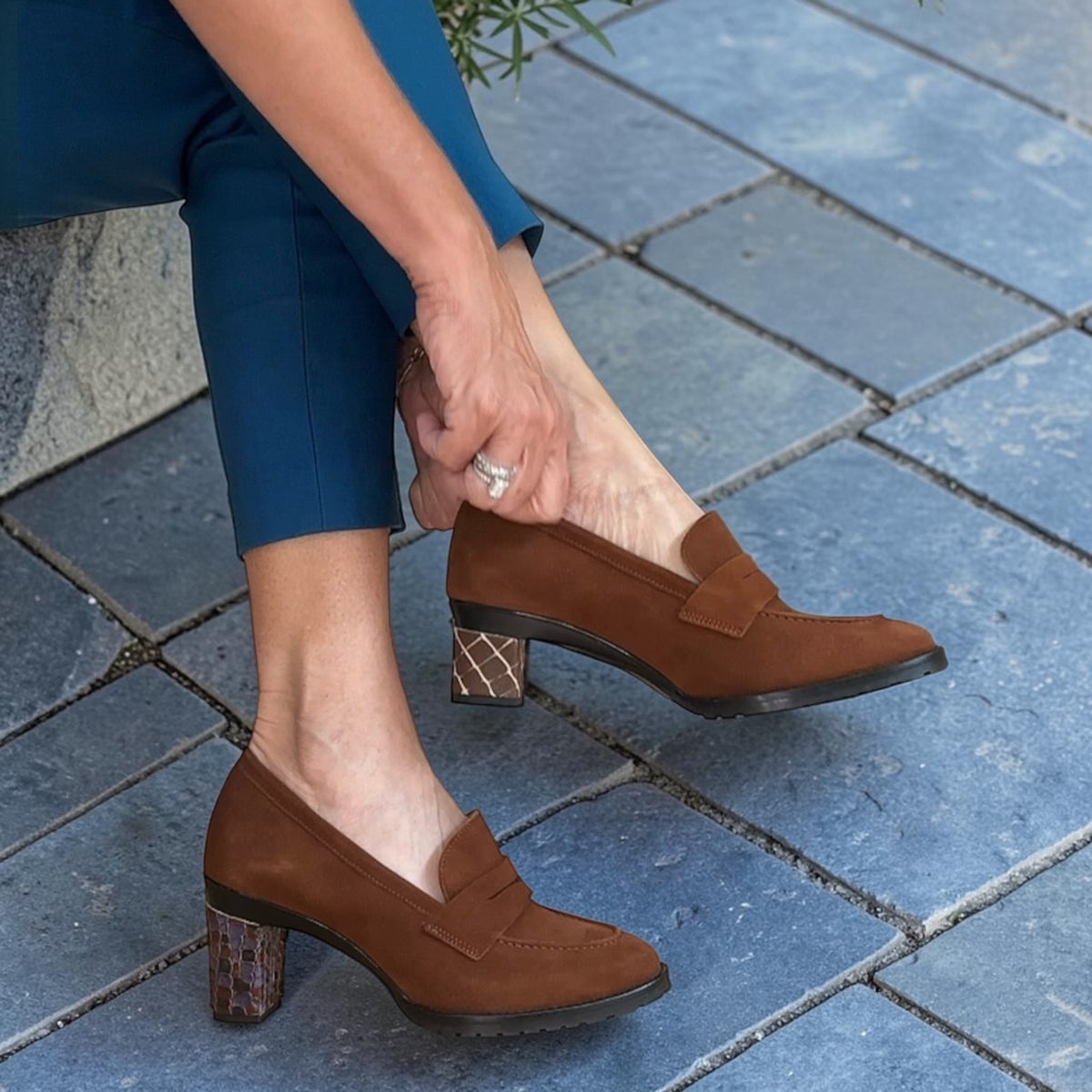 Emma Tobacco Loafer in Soft Nubuck for Removeable Heels