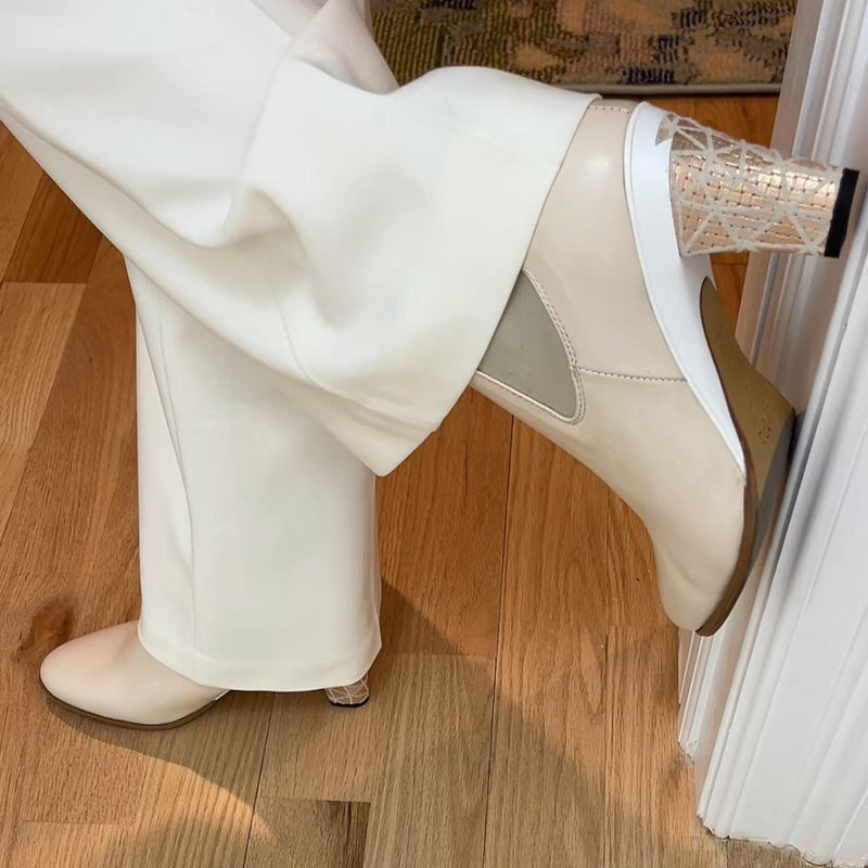 TANYA HEATH CHelsea boot in almond with interchangeable heel Patirce Heel 2.6"