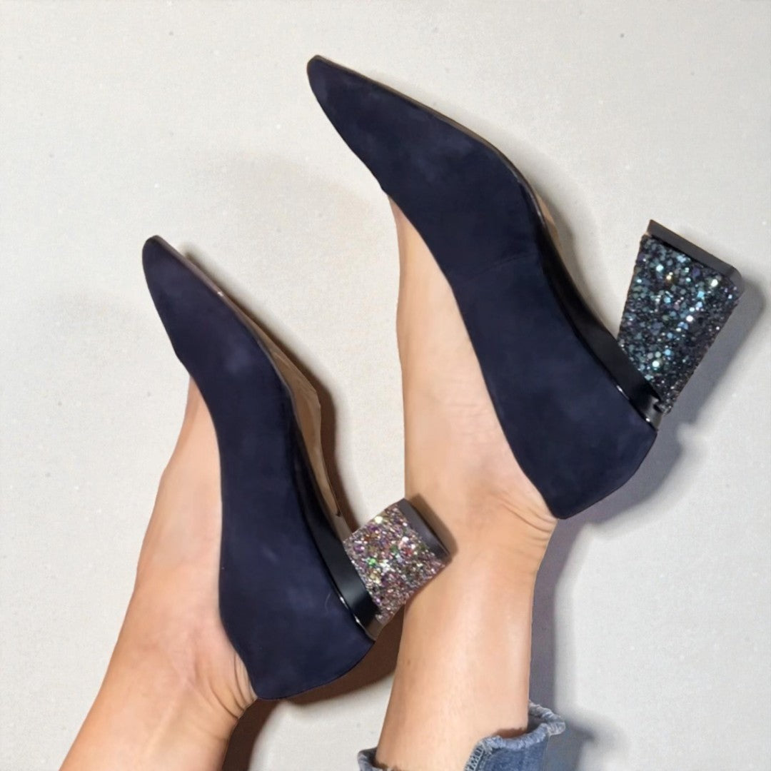 Valerie Blue Nubuck Pump with Interchangeable Heels