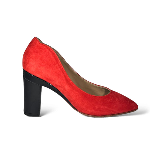 Tanya Heath Paris red nubuck lambskin pump with interchangeable heels