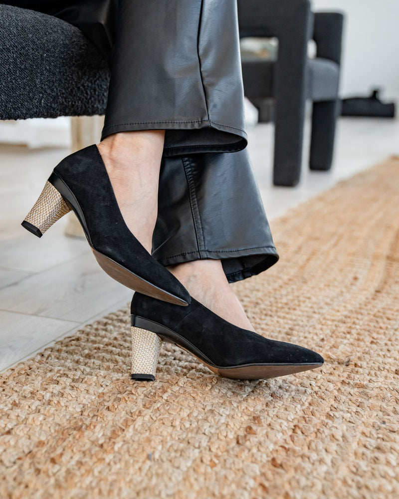 TANYA HEATH Paris black suede pump Interchangeable Heels